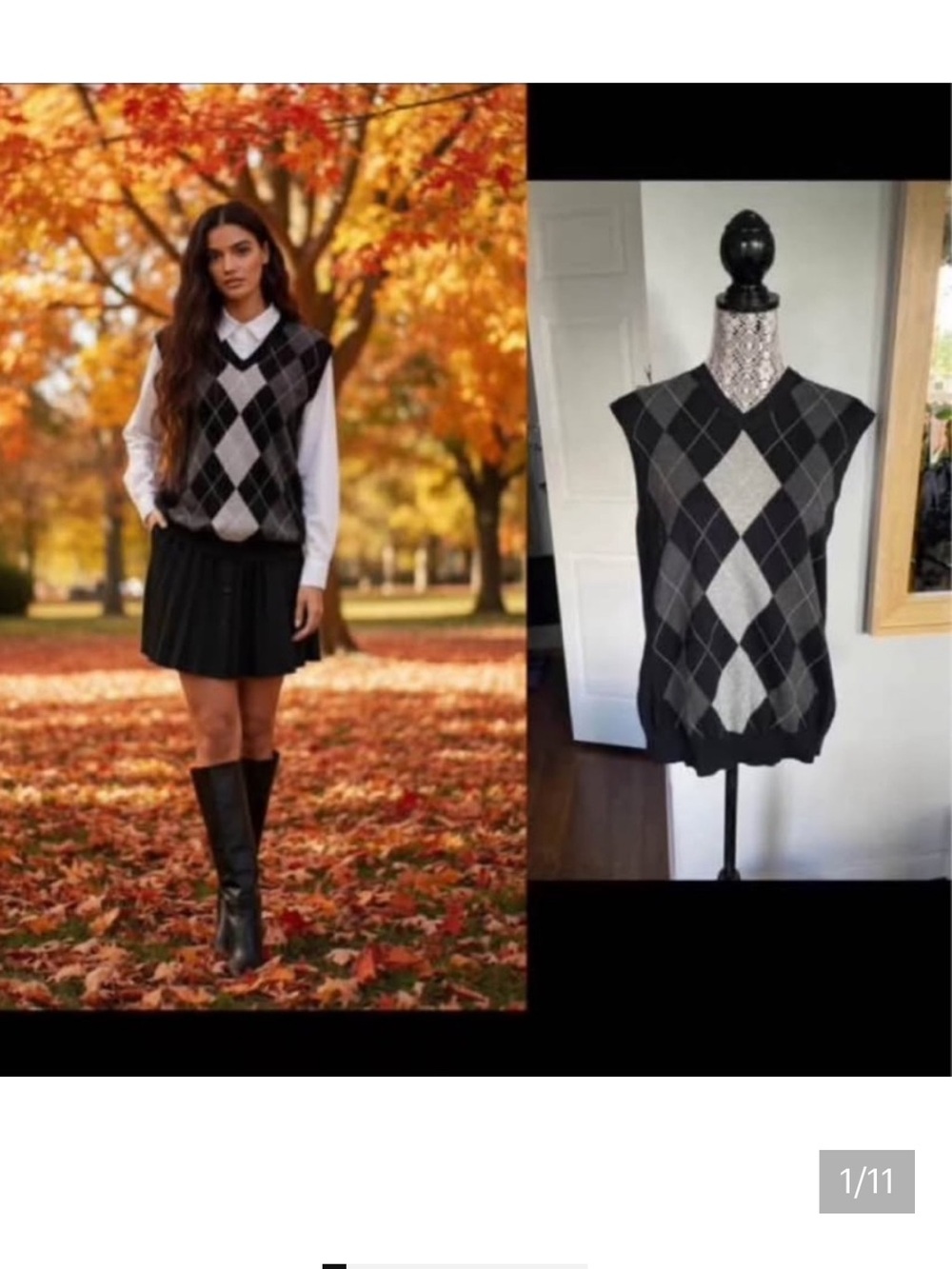 NWT Dark Academia 100% Cotton Argyle Sweater Vest. Large